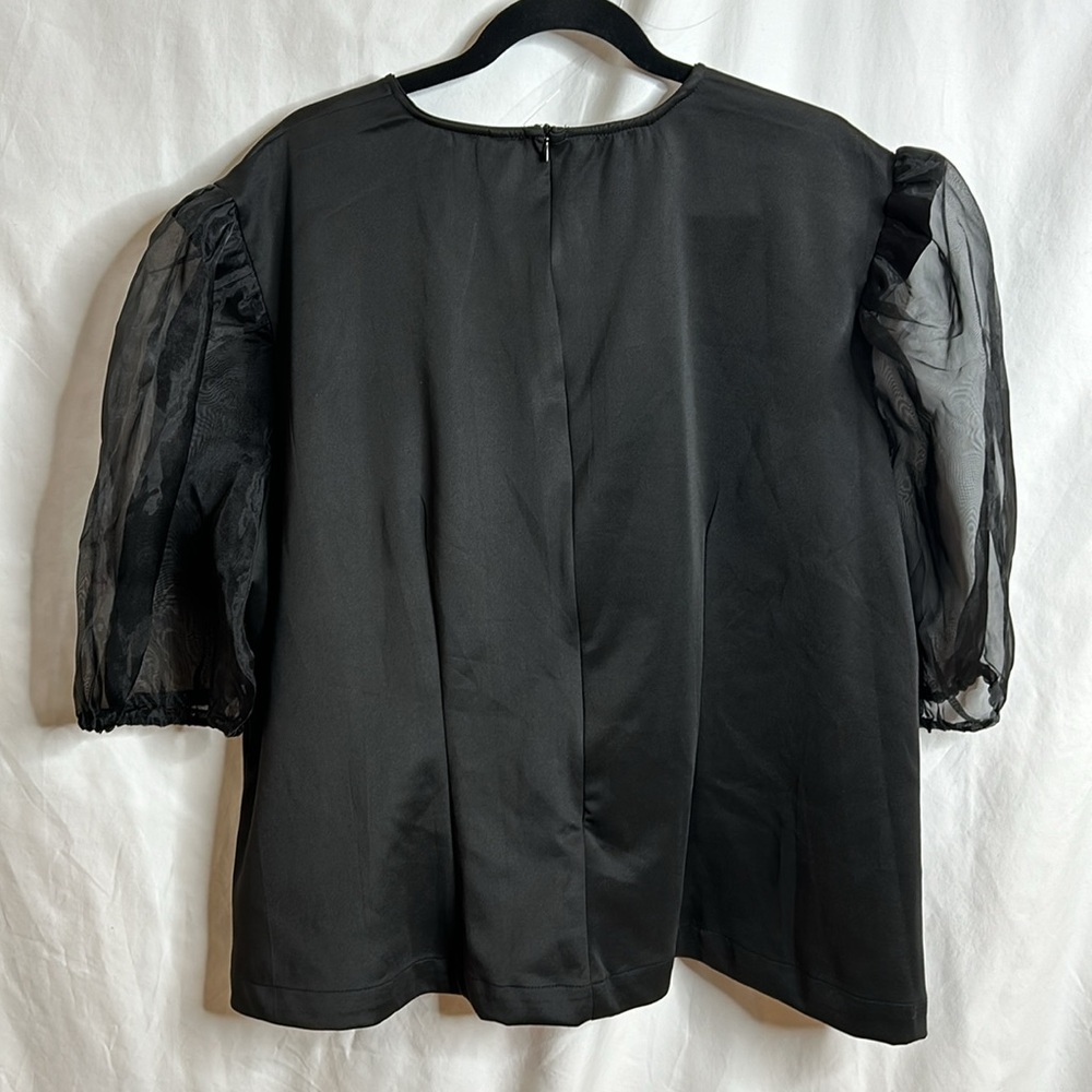 NWT Moon Orchid Womens Black Sheer Puff Sleeve Top Blouse PLUS 26/28 - Picture 5 of 10